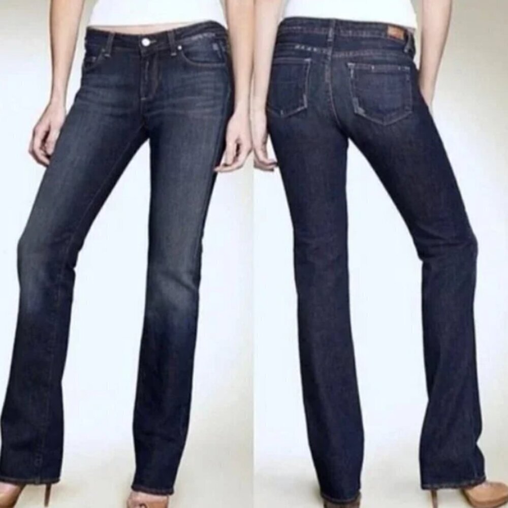 PAIGE sz 30 Melrose Jeans Straight Leg Distressed Dark Wash Low Rise Denim Y2K